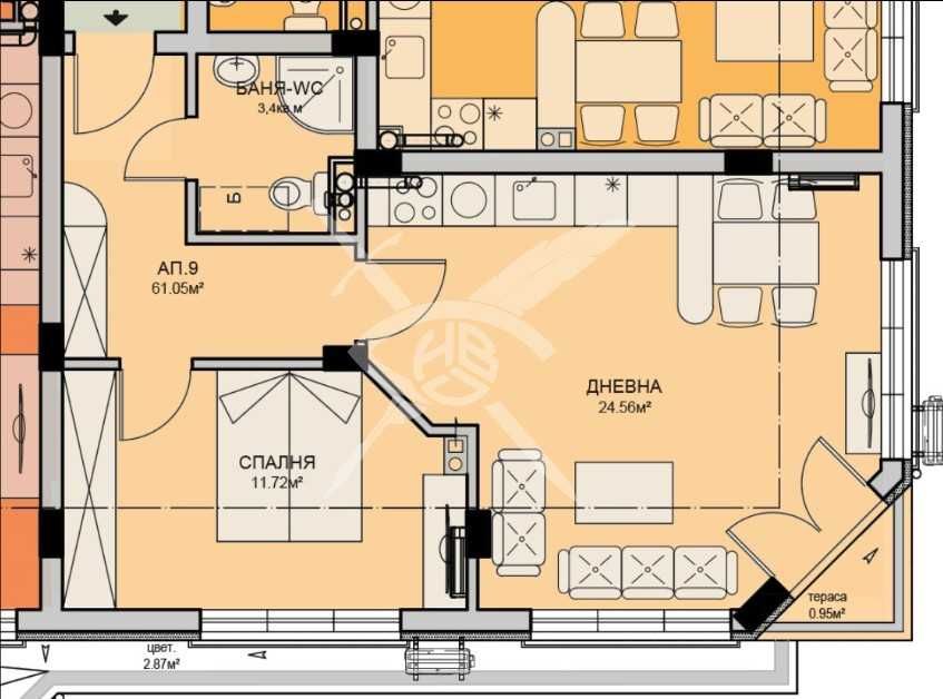 Двустаен апартамент в Бургас, Меден рудник - зона А - 61 кв.м за 483 €/кв.м - Снимка #1