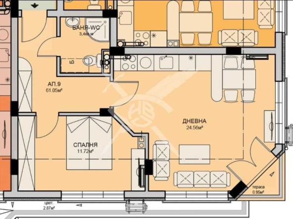Двустаен апартамент в Бургас, Меден рудник - зона А - 61 кв.м за 947 €/кв.м - Снимка #1