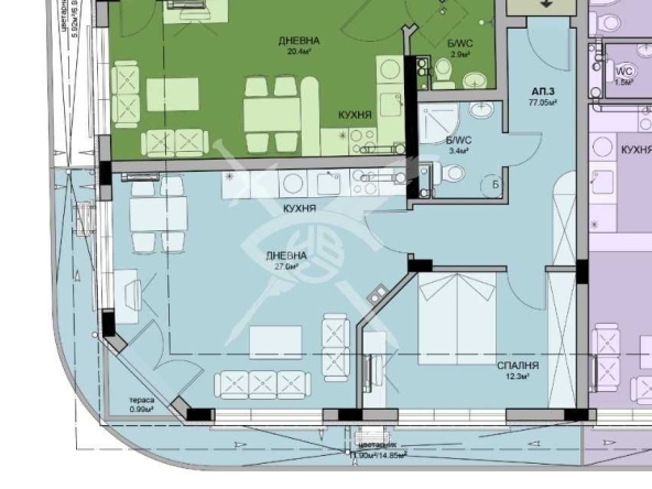 Двустаен апартамент в Бургас, Меден рудник - зона А - 77 кв.м за 877 €/кв.м - Снимка #1