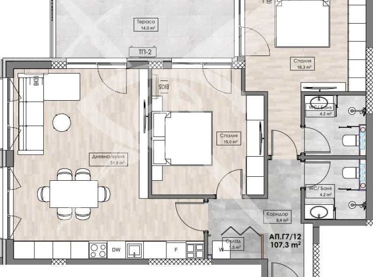 Тристаен апартамент в Пловдив, Кършияка - 120 кв.м за 1087 €/кв.м - Снимка #1
