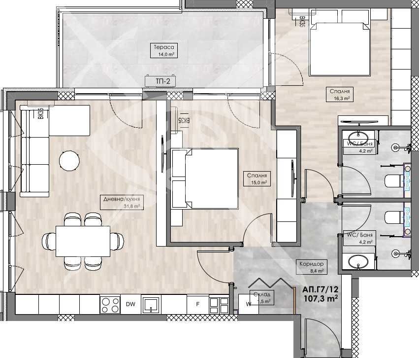 Тристаен апартамент в Пловдив, Кършияка - 120 кв.м за 1087 €/кв.м - Снимка #1