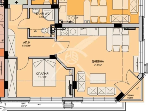 Двустаен апартамент в Бургас, Меден рудник - зона А - 61 кв.м за 947 €/кв.м - Снимка #1
