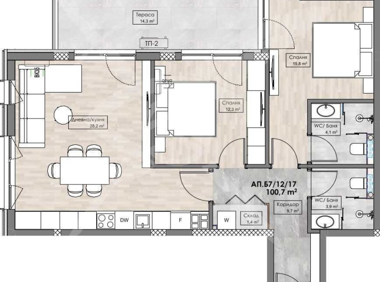 Тристаен апартамент в Пловдив, Кършияка - 113 кв.м за 1088 €/кв.м - Снимка #1