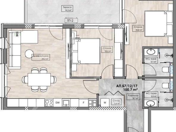 Тристаен апартамент в Пловдив, Кършияка - 113 кв.м за 1088 €/кв.м - Снимка #1