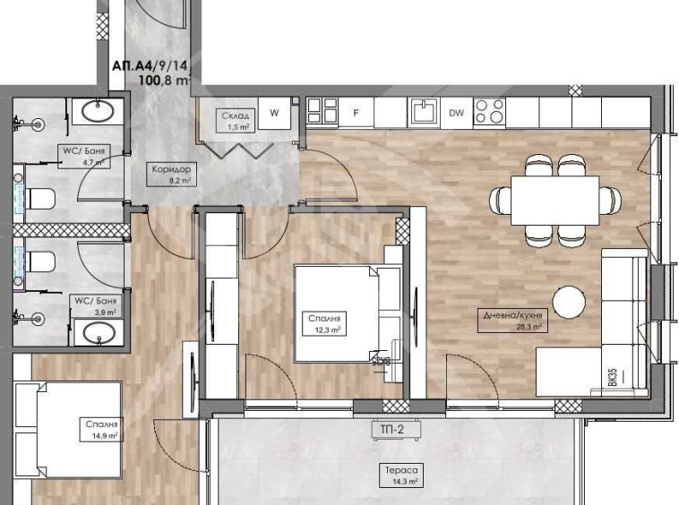 Тристаен апартамент в Пловдив, Кършияка - 106 кв.м за 1088 €/кв.м - Снимка #1