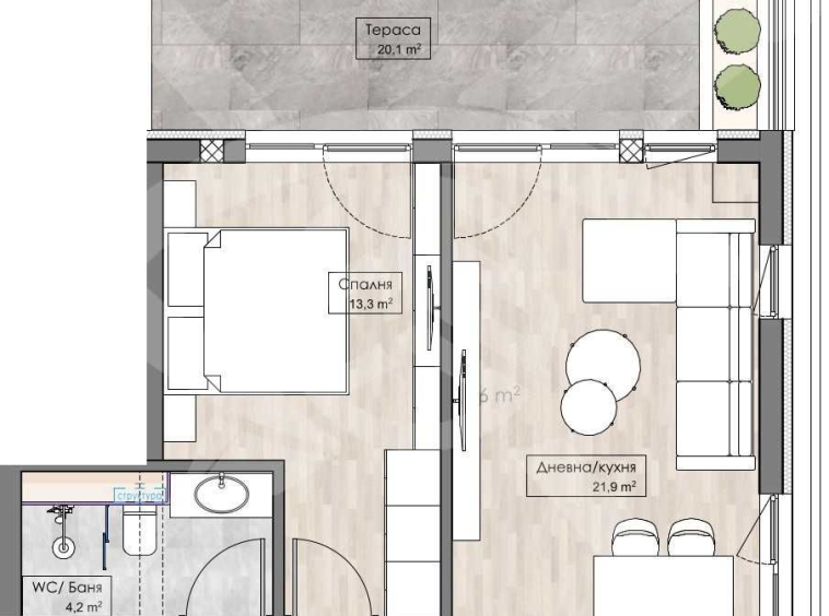 Двустаен апартамент в Пловдив, Кършияка - 83 кв.м за 1092 €/кв.м - Снимка #1