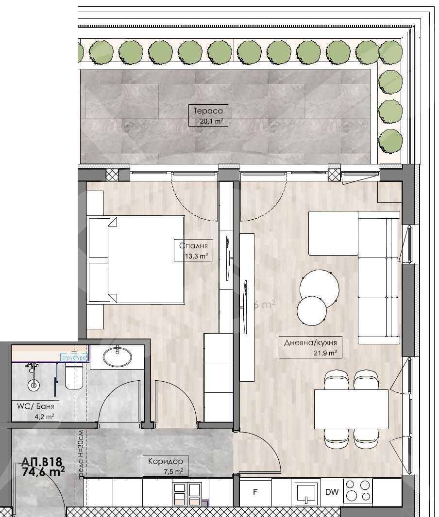 Двустаен апартамент в Пловдив, Кършияка - 83 кв.м за 1092 €/кв.м - Снимка #1