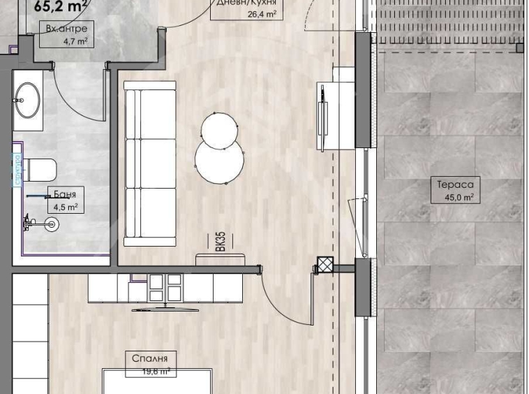 Двустаен апартамент в Пловдив, Кършияка - 73 кв.м за 744 €/кв.м - Снимка #1