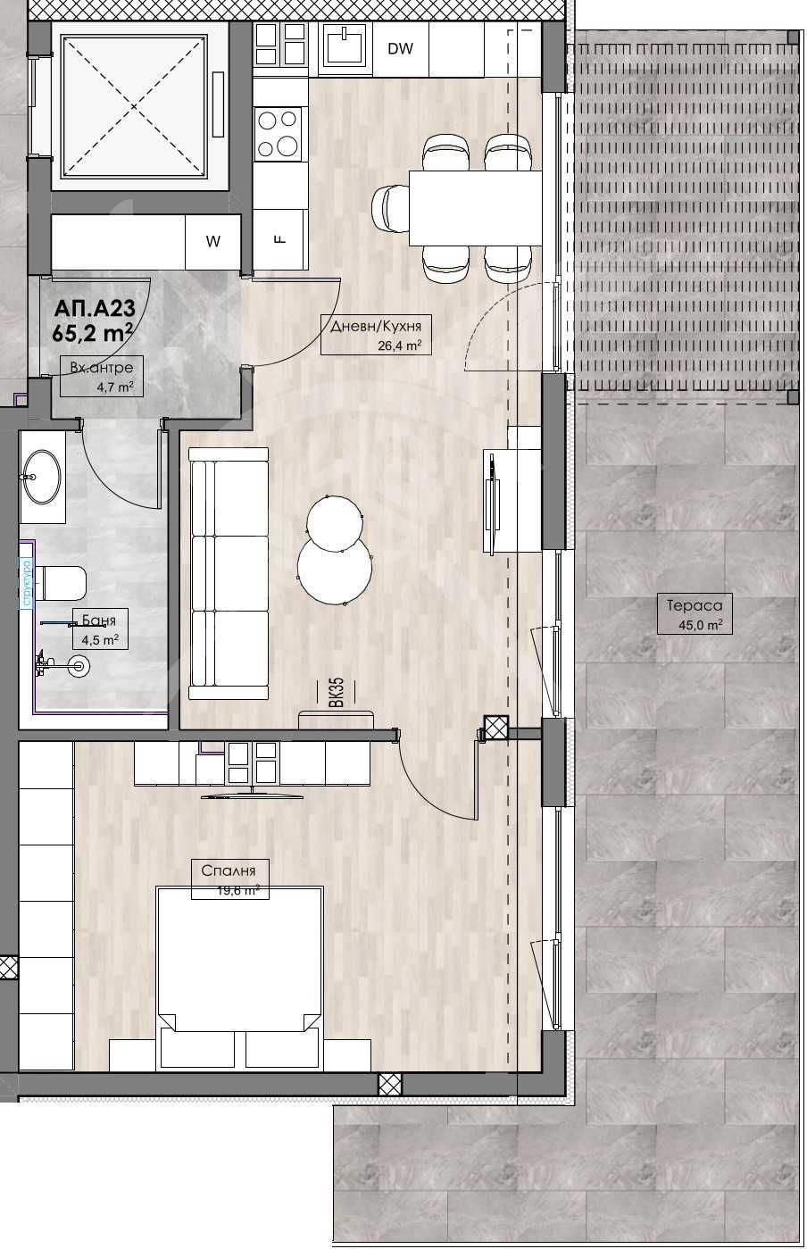 Двустаен апартамент в Пловдив, Кършияка - 73 кв.м за 1458 €/кв.м - Снимка #1