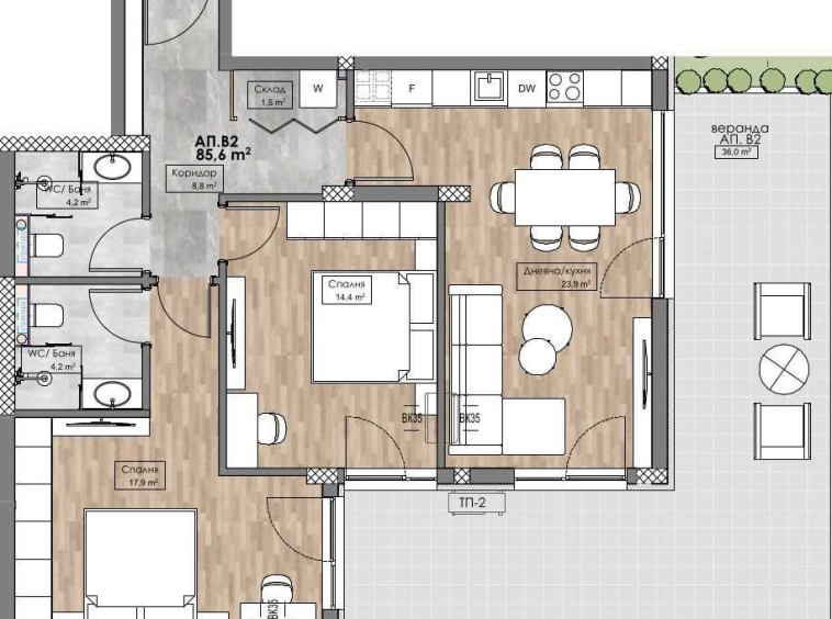 Тристаен апартамент в Пловдив, Кършияка - 96 кв.м за 1309 €/кв.м - Снимка #1