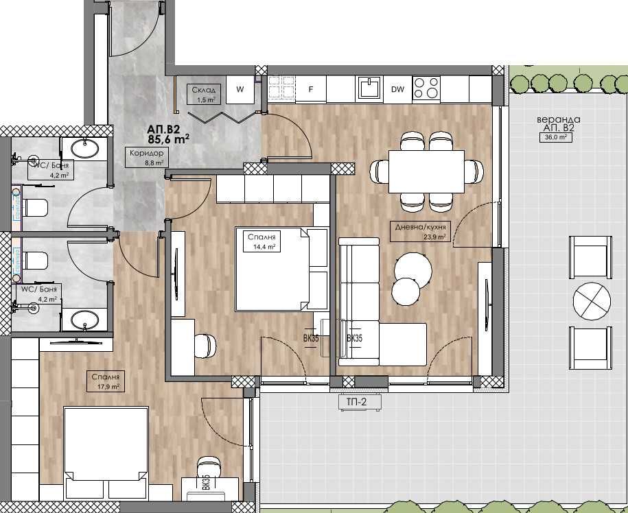Тристаен апартамент в Пловдив, Кършияка - 96 кв.м за 1309 €/кв.м - Снимка #1