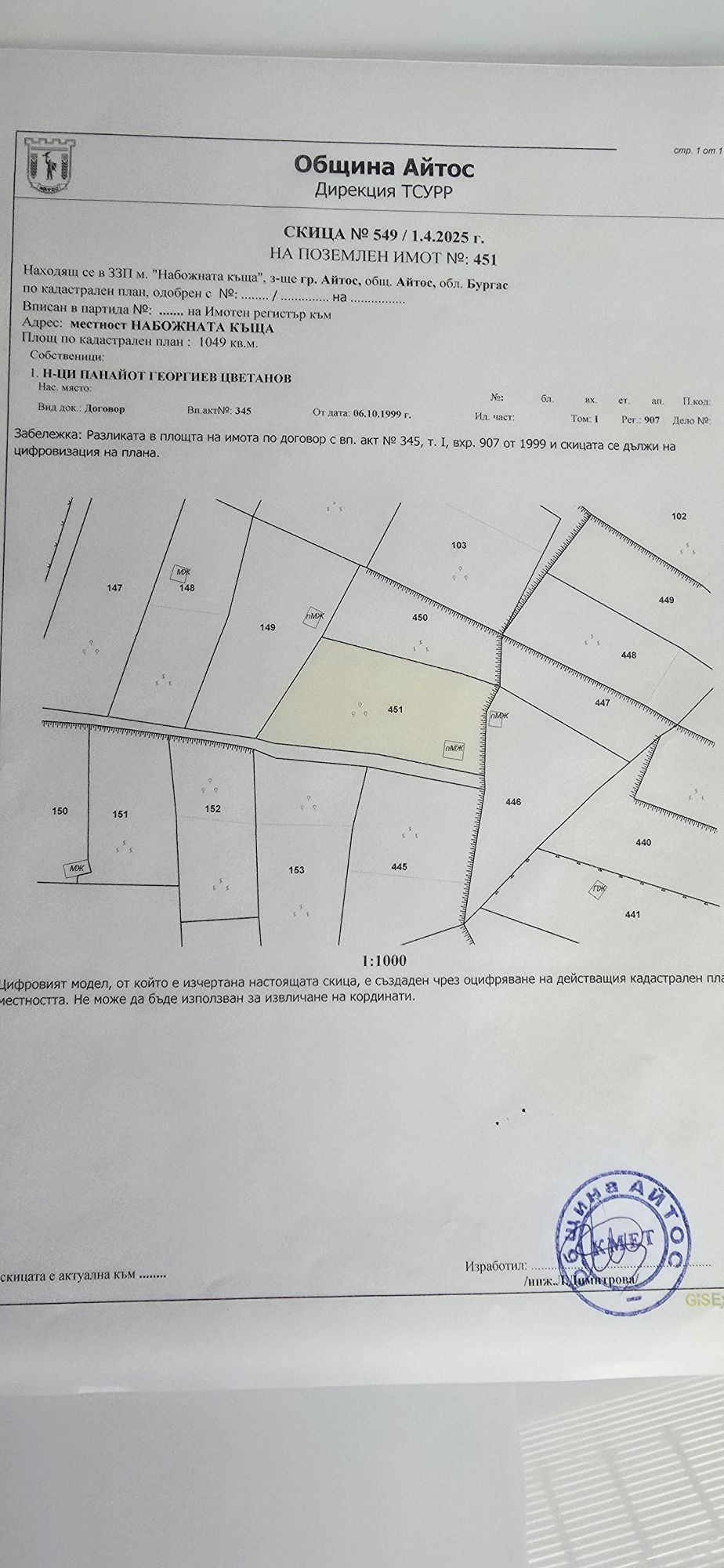 Парцел в Айтос - 1049 кв.м за 8 €/кв.м - Снимка #1