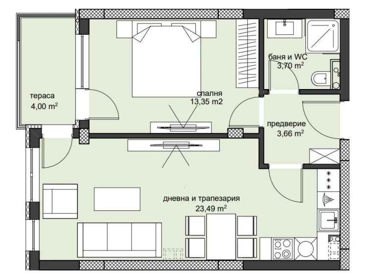 Двустаен апартамент в Пловдив, Христо Смирненски - 68 кв.м за 1301 €/кв.м - Снимка #1