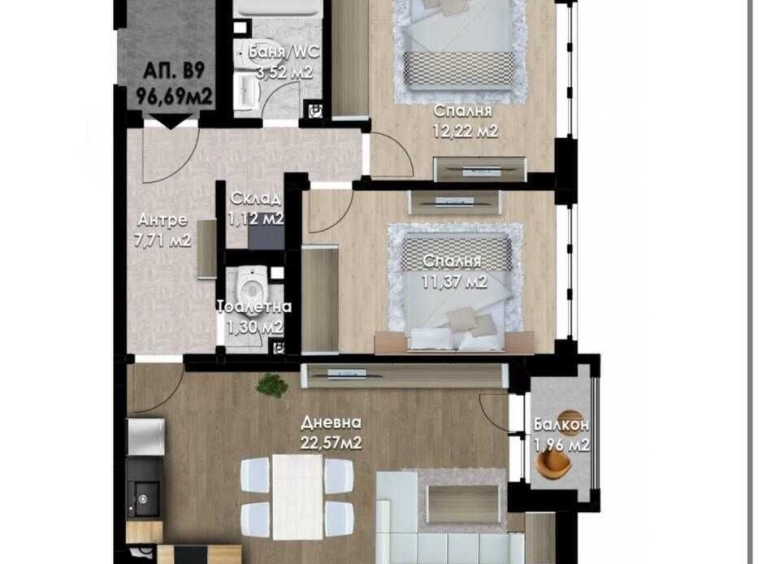 Тристаен апартамент в Пловдив, Южен - 96 кв.м за 1500 €/кв.м - Снимка #1