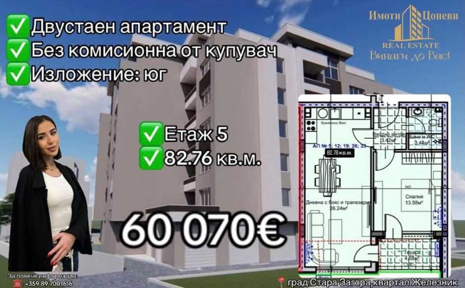 Двустаен апартамент в Стара Загора, Железник - център - 83 кв.м за 724 €/кв.м - Снимка #1