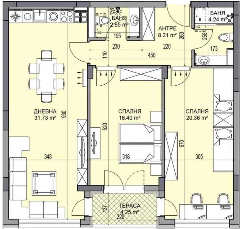 Тристаен апартамент в Пловдив, Гагарин - 122 кв.м за 811 €/кв.м - Снимка #1