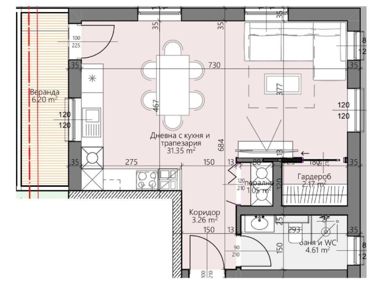 Двустаен апартамент в Пловдив, Христо Смирненски - 62 кв.м за 1015 €/кв.м - Снимка #1