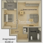 Двустаен апартамент в Търговище, Център - 63 кв.м за 1011 €/кв.м - Снимка #1