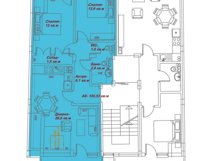 Тристаен апартамент в Варна, Колхозен пазар - 105 кв.м за 952 €/кв.м - Снимка #1