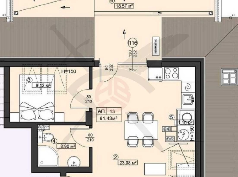 Двустаен апартамент в София, Левски - 76 кв.м за 1591 €/кв.м - Снимка #1