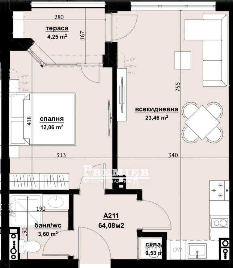 Двустаен апартамент в Бургас, Акациите - 64 кв.м за 1360 €/кв.м - Снимка #1