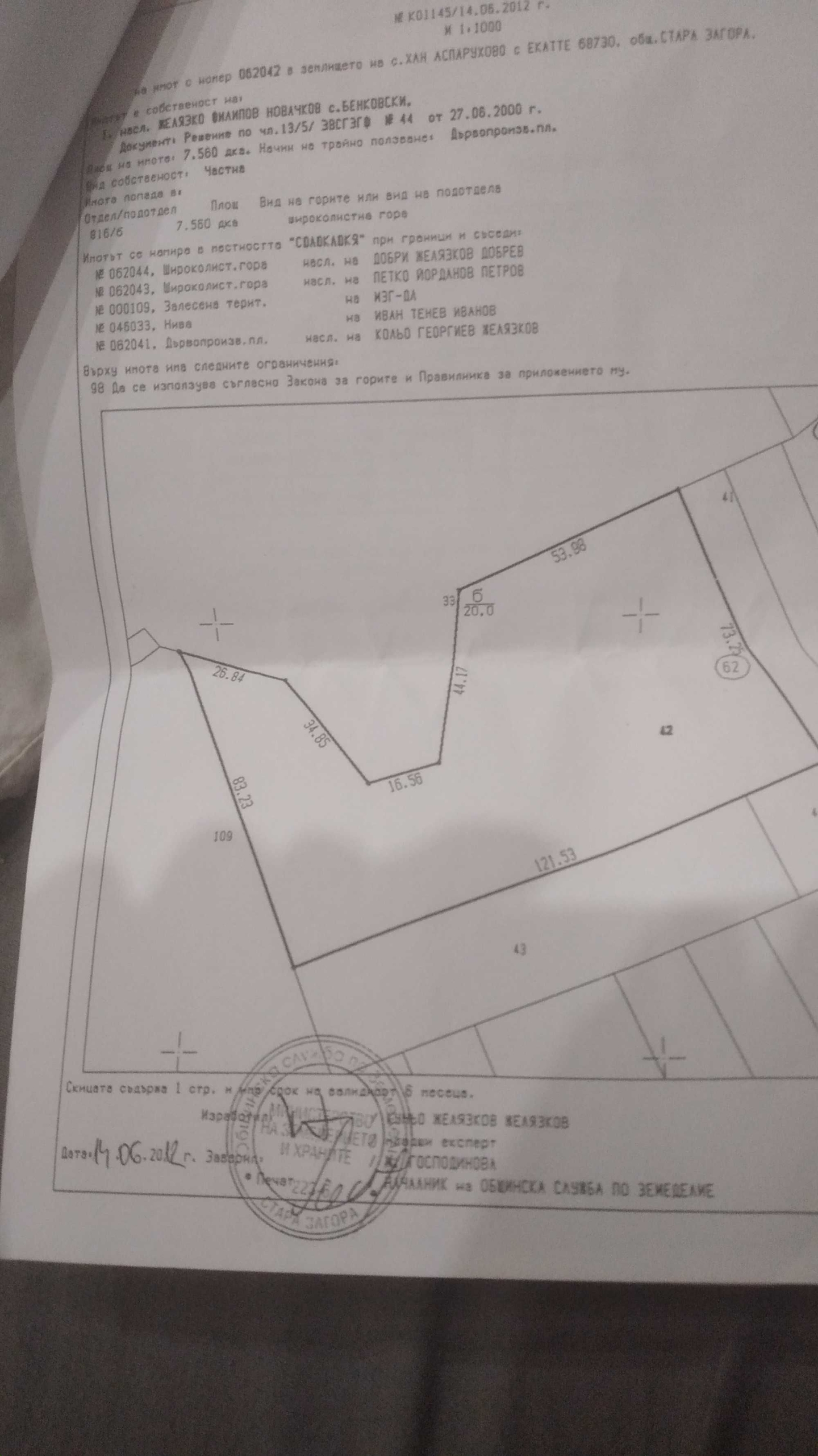 Земеделски имот в с. Хан Аспарухово, Област Стара Загора -  кв.м за 1 €/дка - Снимка #1