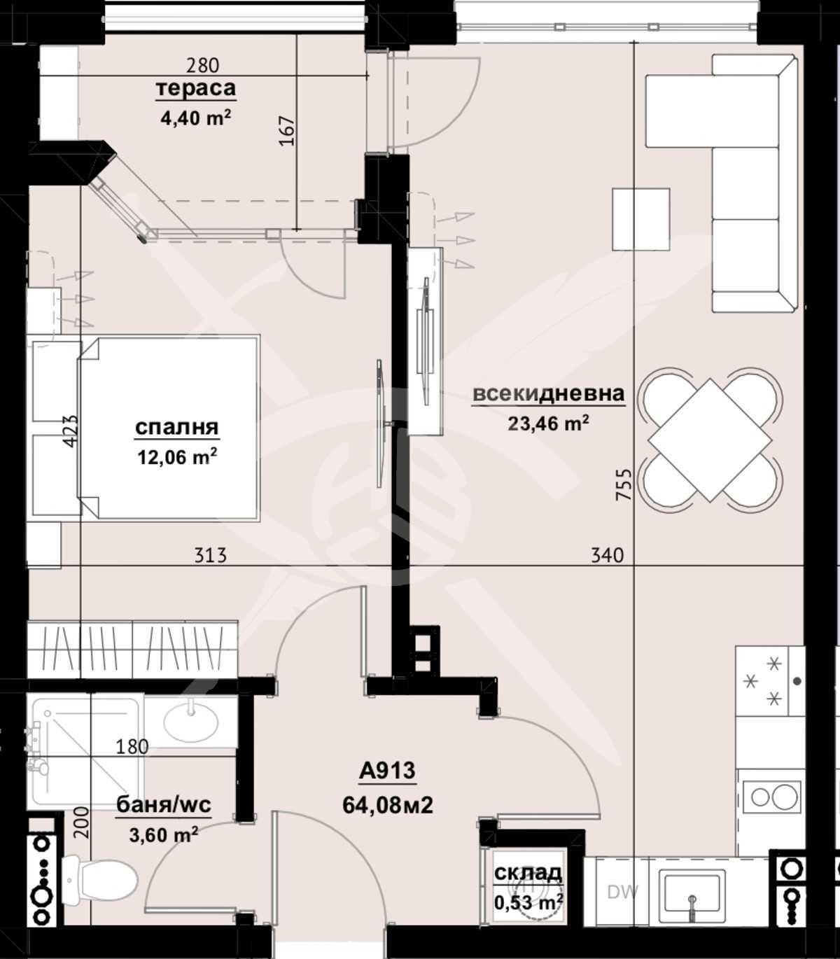 Двустаен апартамент в Бургас, Изгрев - 64 кв.м за 718 €/кв.м - Снимка #1