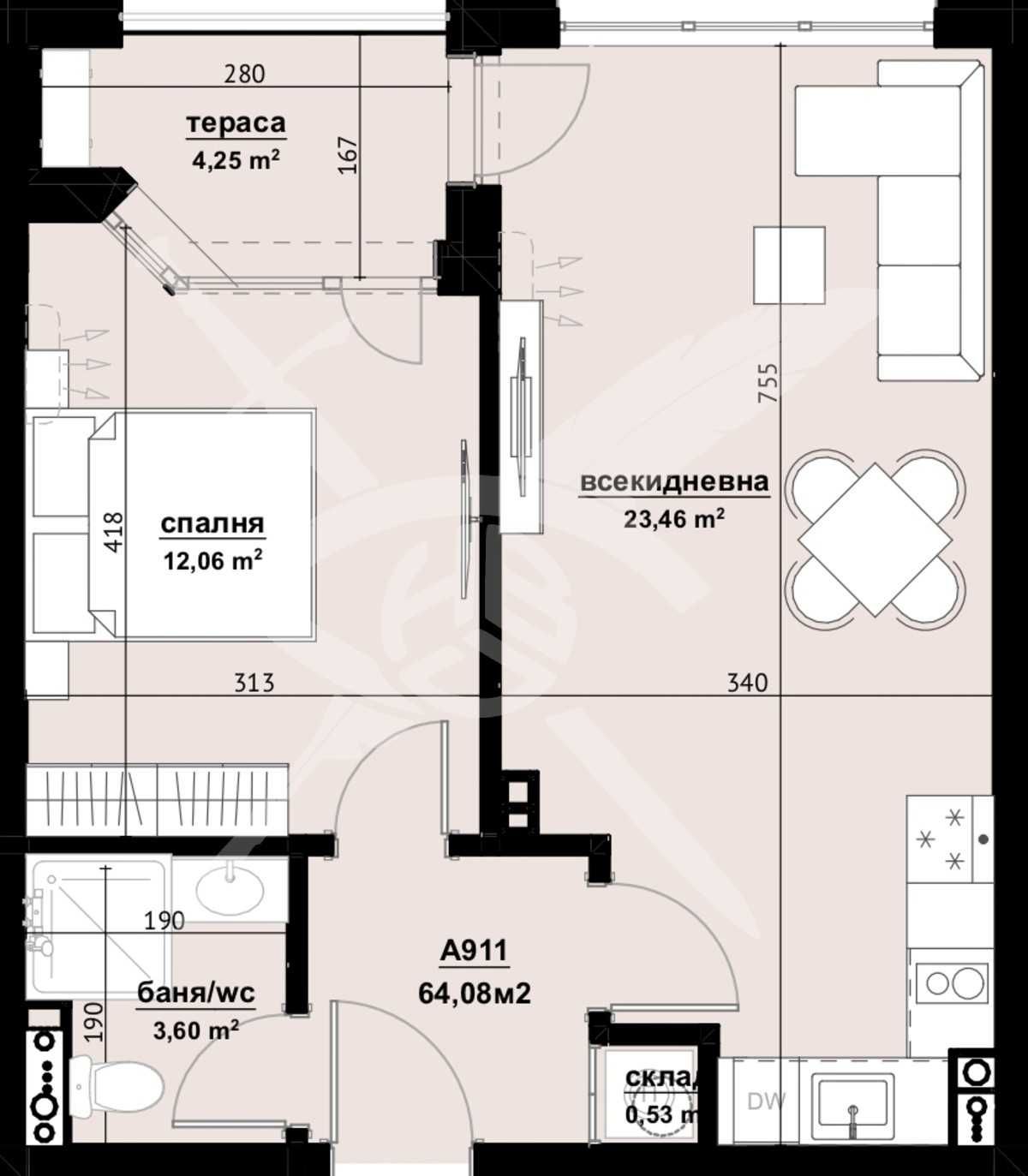 Двустаен апартамент в Бургас, Изгрев - 64 кв.м за 718 €/кв.м - Снимка #1