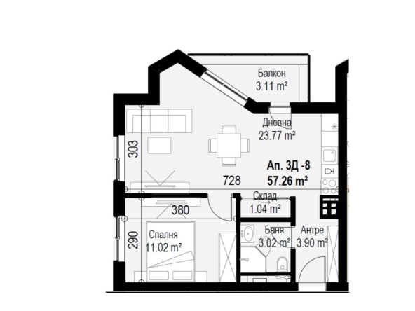 Двустаен апартамент в ж.Южен парк - 67 кв.м за 952 €/кв.м - Снимка #1