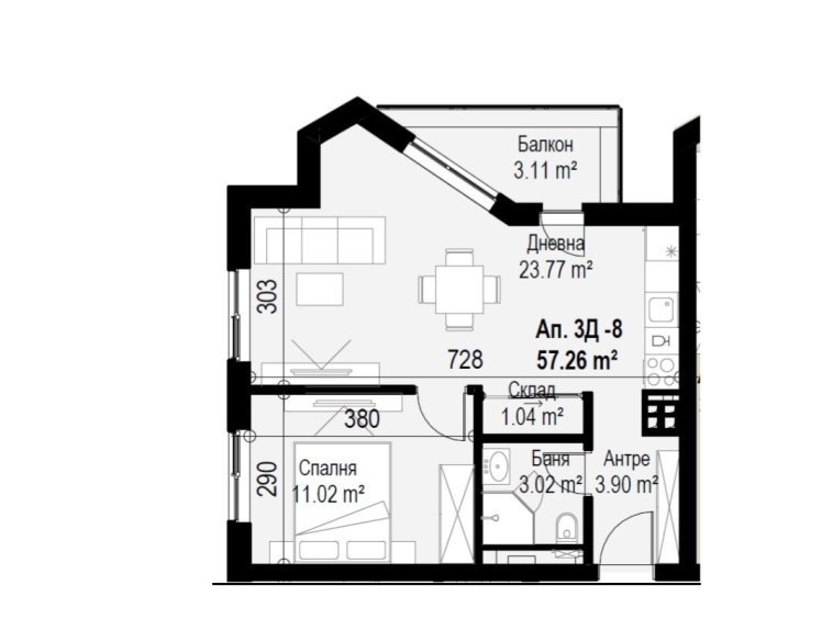 Двустаен апартамент в ж.Южен парк - 67 кв.м за 952 €/кв.м - Снимка #1