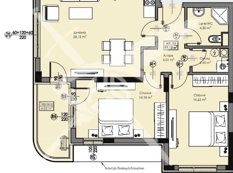 Тристаен апартамент в София, Хладилника - 99 кв.м за 1617 €/кв.м - Снимка #1