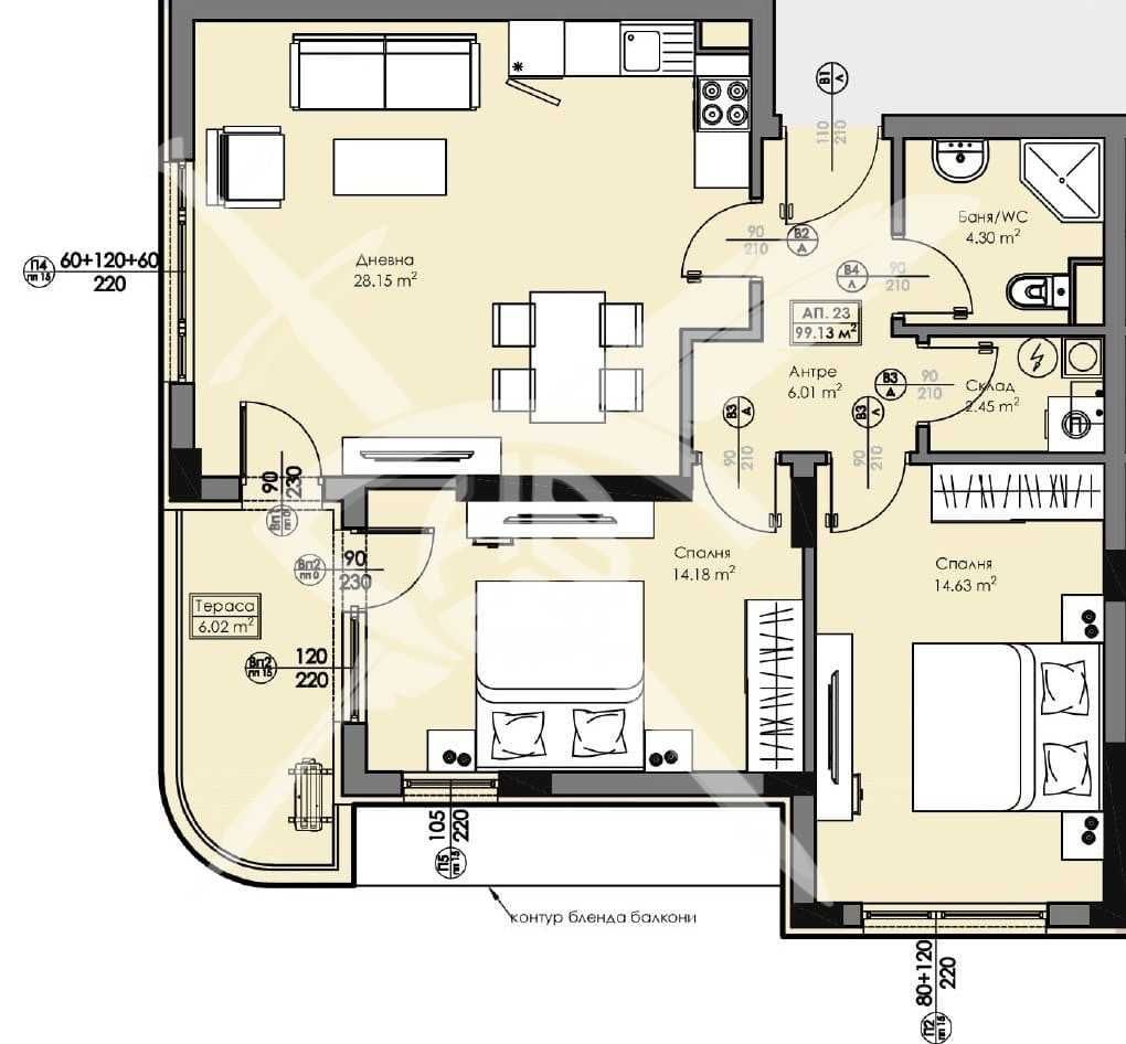 Тристаен апартамент в София, Хладилника - 99 кв.м за 1617 €/кв.м - Снимка #1