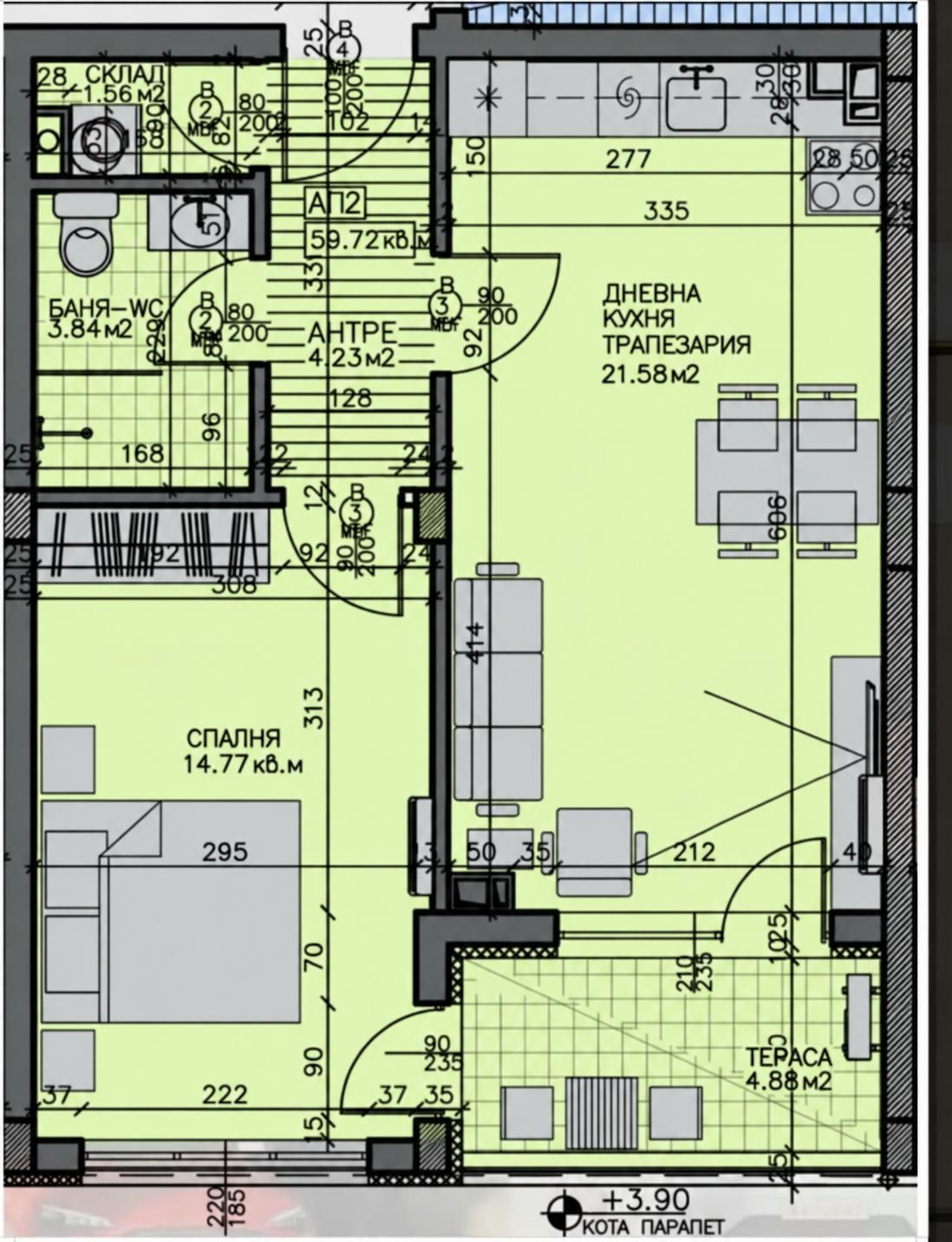 Двустаен апартамент в Бургас, Зорница - 71 кв.м за 2564 €/кв.м - Снимка #1