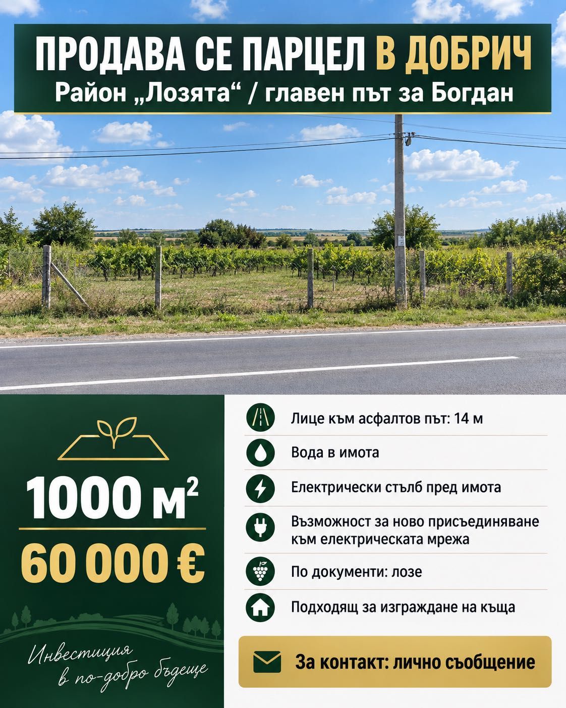Парцел в Добрич, Център - 1000 кв.м за 60 €/кв.м - Снимка #1