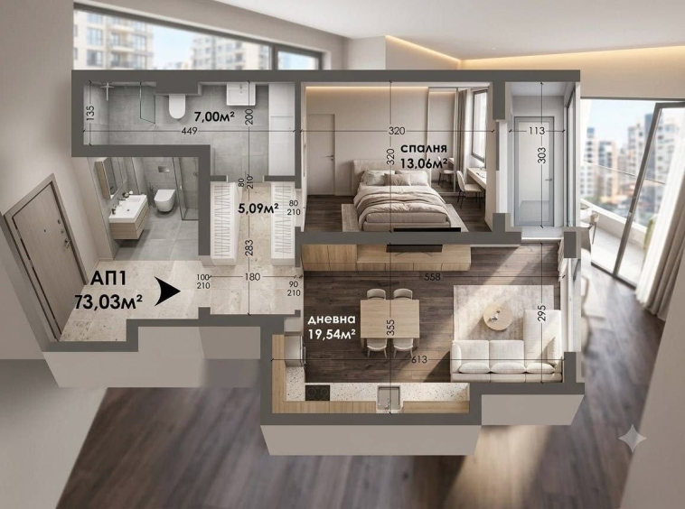 Двустаен апартамент в Варна, Левски - 73 кв.м за 1480 €/кв.м - Снимка #1