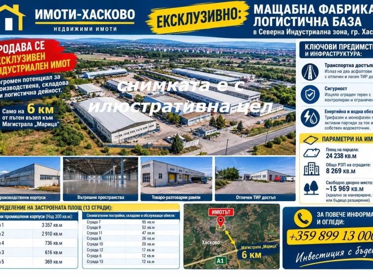Промишлена сграда в Хасково, Промишлена зона - Север - 24238 кв.м за 1 €/кв.м - Снимка #1
