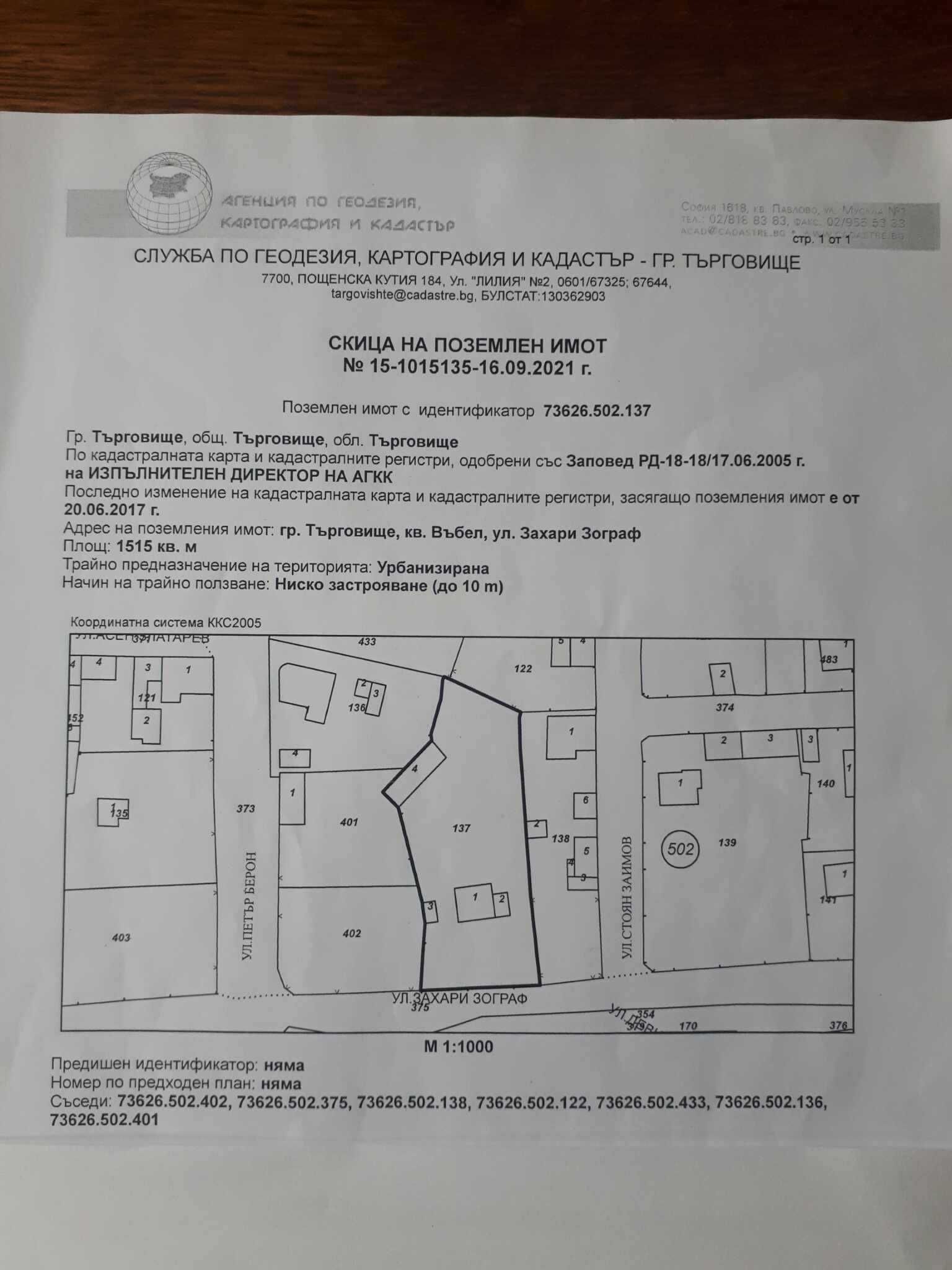 Парцел в Търговище, Център - 1515 кв.м за 74 €/кв.м - Снимка #1