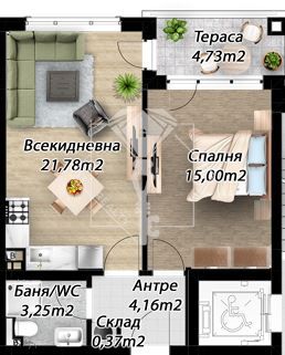 Двустаен апартамент в Пловдив, Коматево - 66 кв.м за 981 €/кв.м - Снимка #1