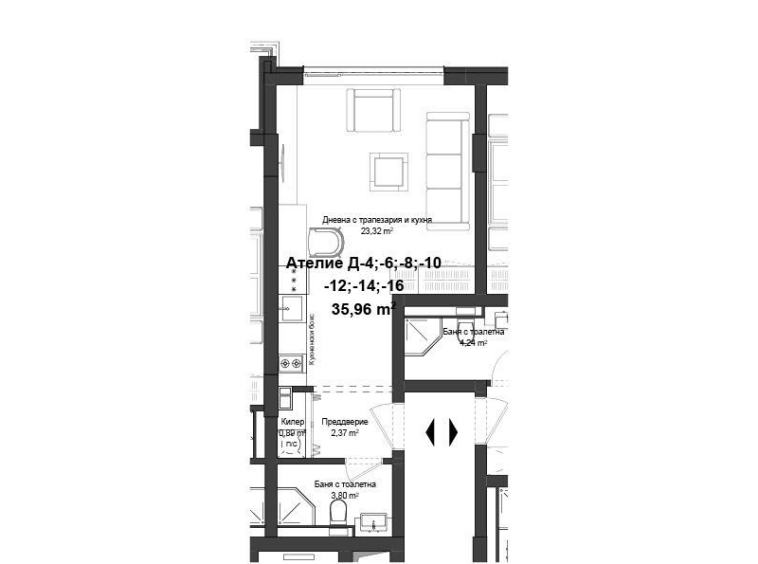 Едностаен апартамент в Пловдив, Гагарин - 44 кв.м за 984 €/кв.м - Снимка #1